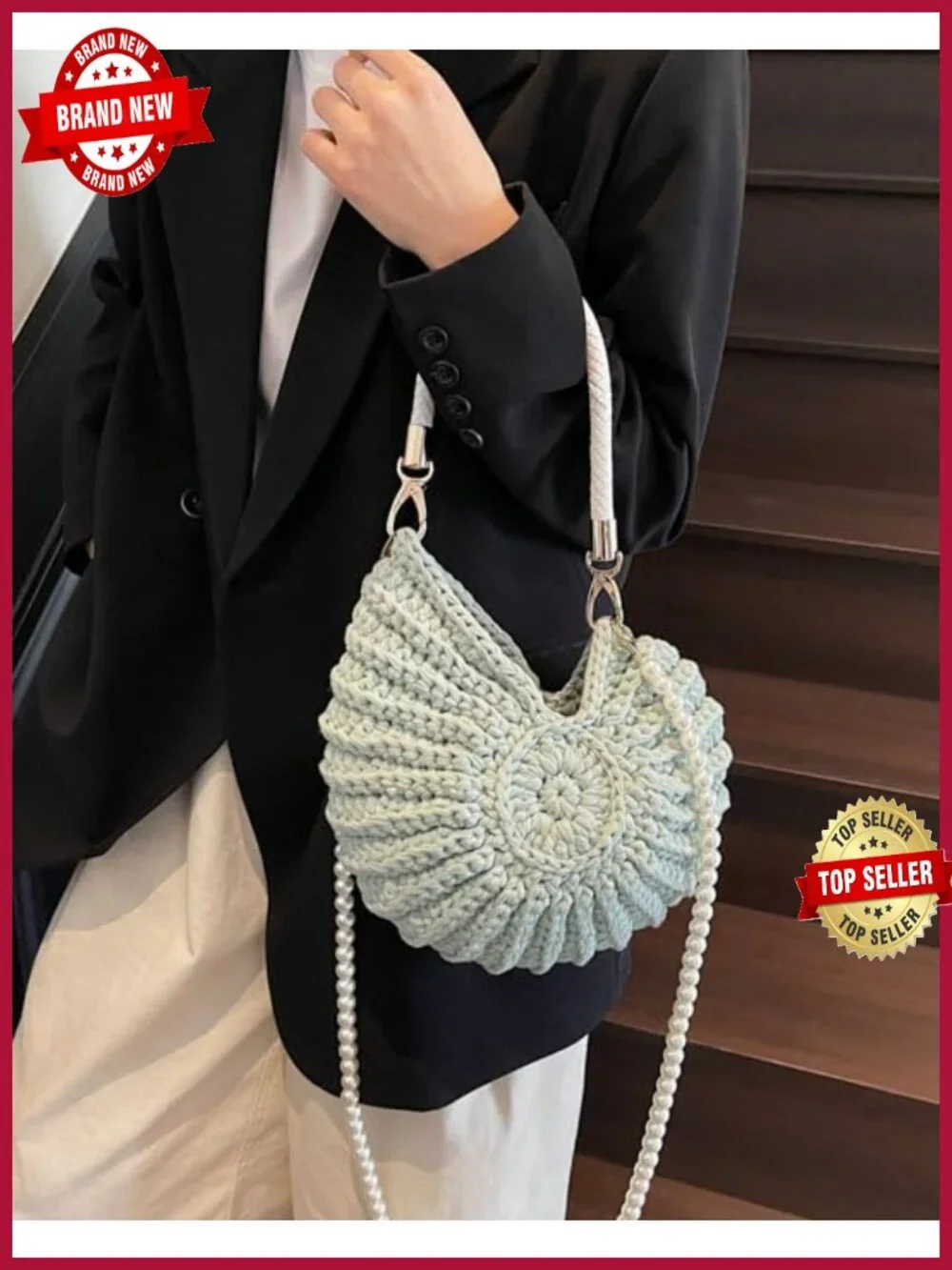 Handmade Crochet Tote Bag Seashell Purse Boho Shell Handbag Crossbody Shoulder